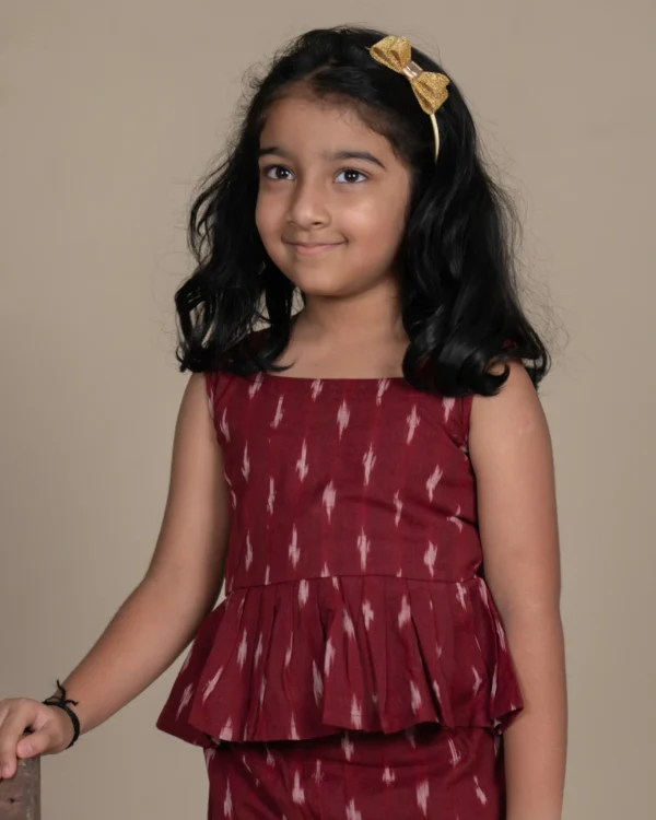 Girls Maroon Ikat Cotton Co-ord Set