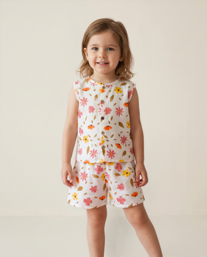 Retro Bloom Vest & Shorts Set