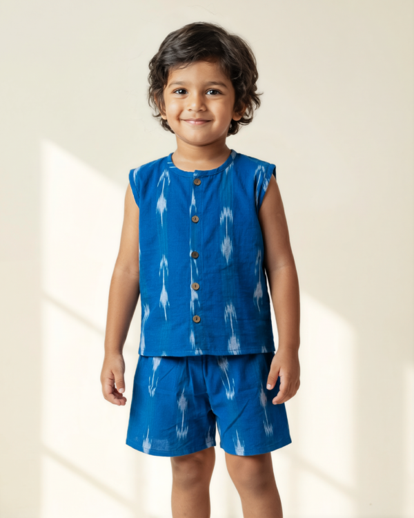 Indigo Ikat Vest & Shorts set