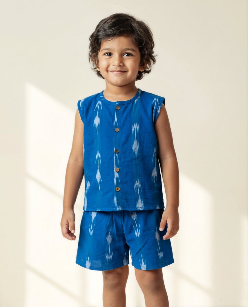 Indigo Ikat Vest & Shorts set