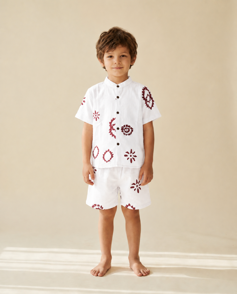 Burgundy Bloom Block Print Set